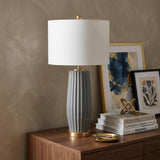 29" Dark Gray And Gold Table Lamp With Drum Shade
