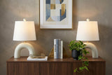 Set of Two 18" White Geometric Arched Lamps With Empire Shades