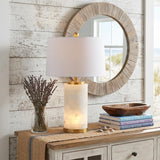 26" White And Gold Table Lamp With Drum Shade
