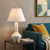29" White And Gold Urn Table Lamp With Empire Shade