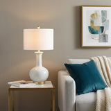 27" White And Gold Novelty Table Lamp With Drum Shade