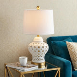 21" White And Gold Urn Table Lamp With Drum Shade