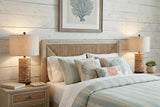 Set of Two 25" Natural And Black Bedside Lamps With Drum Shades