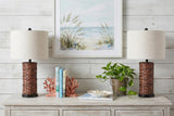 Set of Two 25" Black Table Lamps With Drum Shades