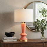 27" Gold Geometric Table Lamp With Drum Shade