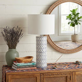 29" White Table Lamp With Drum Shade