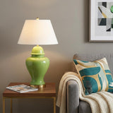 33" Green And Gold Urn Table Lamp With Empire Shade