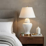 33" White And Gold Urn Table Lamp With Empire Shade