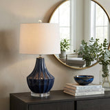 25" Navy Blue And Clear Novelty Table Lamp With Drum Shade