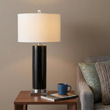 32" Silver Table Lamp With Drum Shade