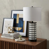 27" Black USB Table Lamp With Drum Shade