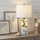 24" Black And White Table Lamp With Drum Shade