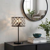 23" Antiqued Bronze Geometric Table Lamp With Drum Shade