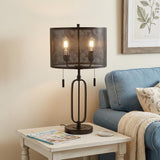 27" Antiqued Bronze Novelty Table Lamp With Drum Shade