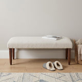 47" Cream and Brown Boucle and Solid Wood Upholstered Bench