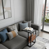 25" Gray Black and Brown Marble and Iron End Table With Magazine Holder