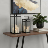 Set of Two Black Metal Floor Lantern Candle Holders