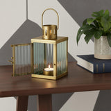 7" Gold Metal Tabletop Lantern Candle Holder
