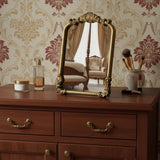 12" Gold Solid Solid Wood Scalloped Framed Makeup Shaving Tabletop Mirror