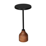 22" Black and Brown Distressed Iron and Solid Wood Round Pedestal End Table
