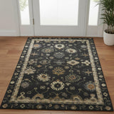 3' X 5' Black And Gold Oriental Washable Area Rug With UV Protection