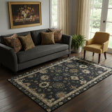 5' X 8' Black And Gold Oriental Washable Area Rug With UV Protection