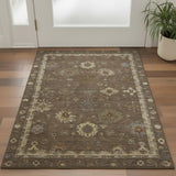 3' X 5' Chocolate And Beige Oriental Washable Area Rug With UV Protection