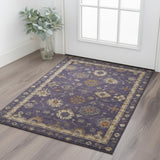 3' X 5' Eggplant And Beige Oriental Washable Area Rug With UV Protection