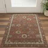 3' X 5' Rust And Beige Oriental Washable Area Rug With UV Protection