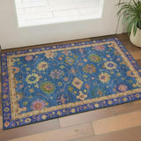 3' X 5' Blue And Green Oriental Washable Area Rug With UV Protection