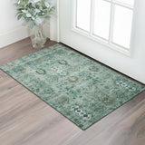 3' X 5' Green And Teal Southwestern Washable Area Rug With UV Protection