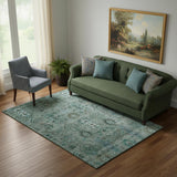 5' X 8' Green And Teal Southwestern Washable Area Rug With UV Protection