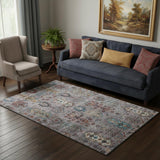 5' X 8' Gray And Teal Southwestern Washable Area Rug With UV Protection