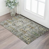 3' X 5' Pewter And Gold Southwestern Washable Area Rug With UV Protection