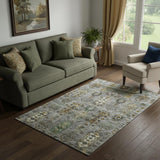 5' X 8' Pewter And Gold Southwestern Washable Area Rug With UV Protection