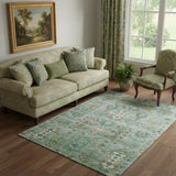 5' X 8' Sage And Copper Southwestern Washable Area Rug With UV Protection