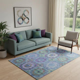 5' X 8' Blue And Purple Geometric Washable Area Rug With UV Protection