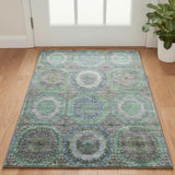 3' X 5' Green And Gray Geometric Washable Area Rug With UV Protection