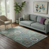 5' X 8' Green And Gray Geometric Washable Area Rug With UV Protection