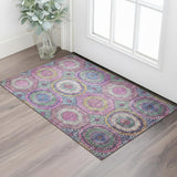 3' X 5' Pink And Blue Geometric Washable Area Rug With UV Protection