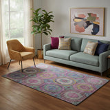 5' X 8' Pink And Blue Geometric Washable Area Rug With UV Protection