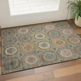 3' X 5' Sage And Gold Geometric Washable Area Rug With UV Protection