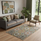 5' X 8' Sage And Gold Geometric Washable Area Rug With UV Protection