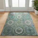 3' X 5' Teal And Lime Green Geometric Washable Area Rug With UV Protection