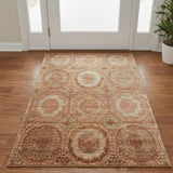 3' X 5' Terra Cotta And Copper Geometric Washable Area Rug With UV Protection