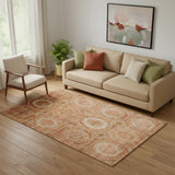 5' X 8' Terra Cotta And Copper Geometric Washable Area Rug With UV Protection