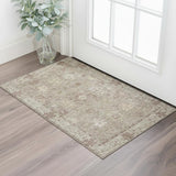 3' X 5' Khaki And Beige Oriental Washable Area Rug With UV Protection