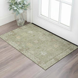 3' X 5' Sage And Beige Oriental Washable Area Rug With UV Protection