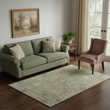 5' X 8' Sage And Beige Oriental Washable Area Rug With UV Protection