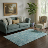5' X 8' Teal And Blue Oriental Washable Area Rug With UV Protection
